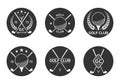 Golf club logo, badge or icon set with crossed golf clubs and ball on tee. Vector illustration. Royalty Free Stock Photo